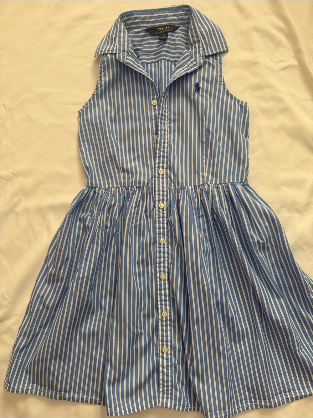 Polo by Ralph Lauren Blue & White Striped Sleeveless Shirt Dress